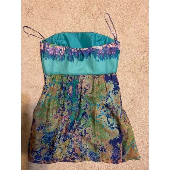 Anthropologie TIBI Dress 8 Silk Green Blue Yellow Strapless W Bra Summer - Picture 5 of 5